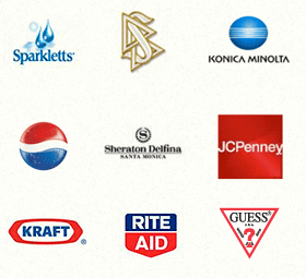 Sparkletts, Scientology, Konica Minolta, Pepsi, Sheraton Delfina, JC Penny, Kraft, Rite Aid, Guess